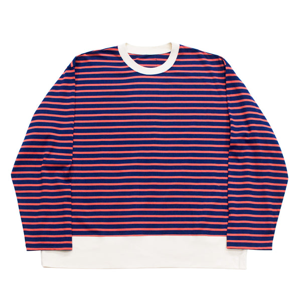 大注目 BORDER JERSEY STITCH LONG SLEEVE TEE SHIRT - BLUE / PINK トップス