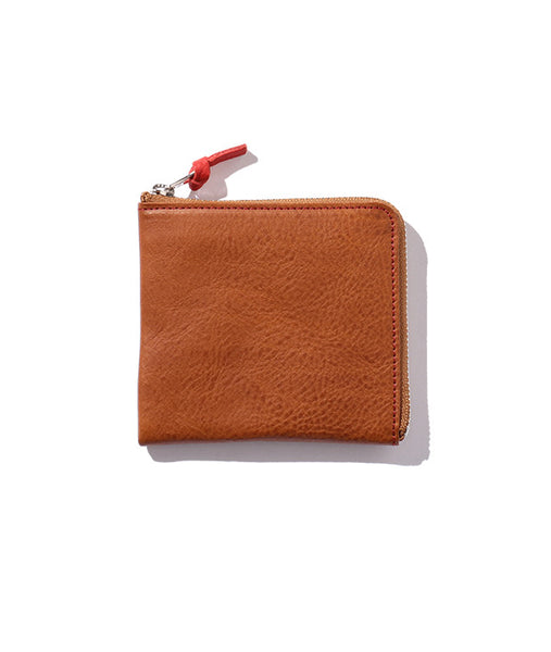 BEAMS PLUS LEATHER DOUBLE ZIPPER WALLET - BROWN / RED