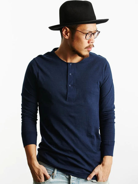 【HI FI FNK】Coach Henley Top 102 MEN'S LOOPWHEELED HENLEY, 5,5OZ, CLASSIC FIT - INK BLUE