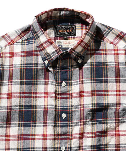 BEAMS PLUS BD SHORT SLEEVE MADRAS CHECK PULLOVER