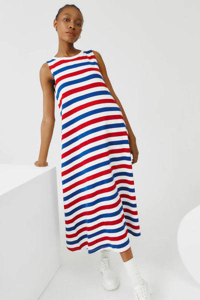 RUGBY TANK SWING DRESS - RED BLUE STRIPE RUGBY TANK SWING DRESS - RED BLUE STRIPE