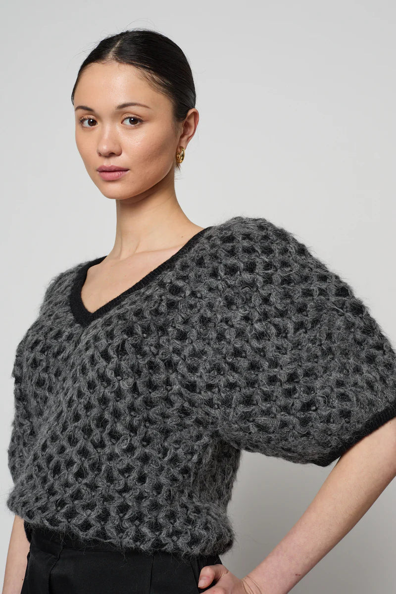 SANREMO SWEATER TOP - BLACK WITH CHARCOAL