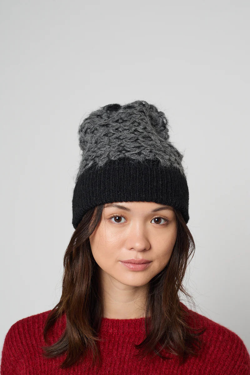 MOROCCAN TILE BEANIE - BLACK WITH CHARCOAL