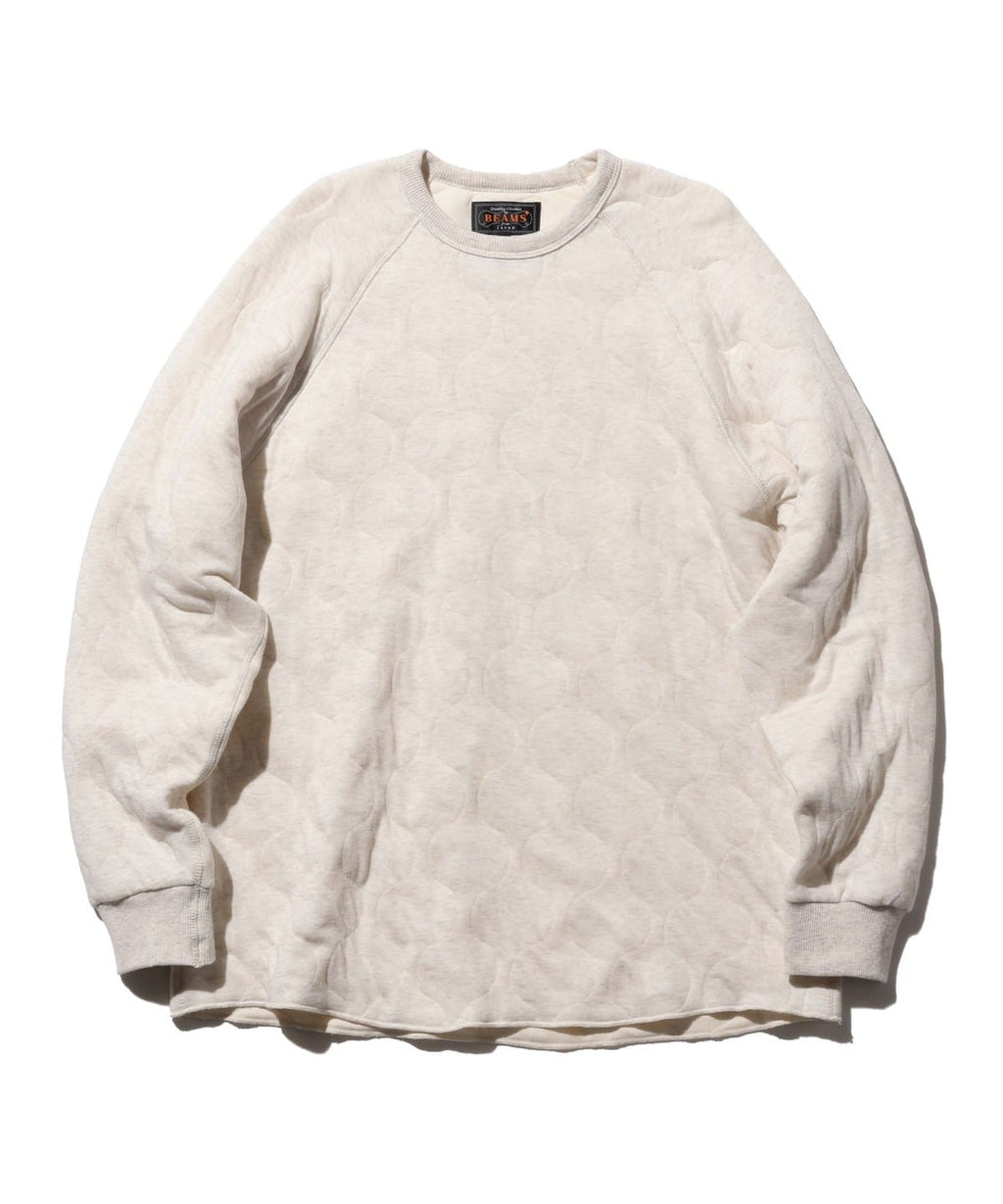 BEAMS PLUS MILITARY QUILT CREWNECK SWEATSHIRT - OATMEAL