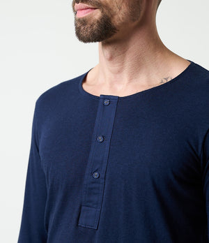 102 MEN'S LOOPWHEELED HENLEY, 5,5OZ, CLASSIC FIT - INK BLUE