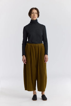 CORDUROY WIDE PANTS - DARK OLIVE