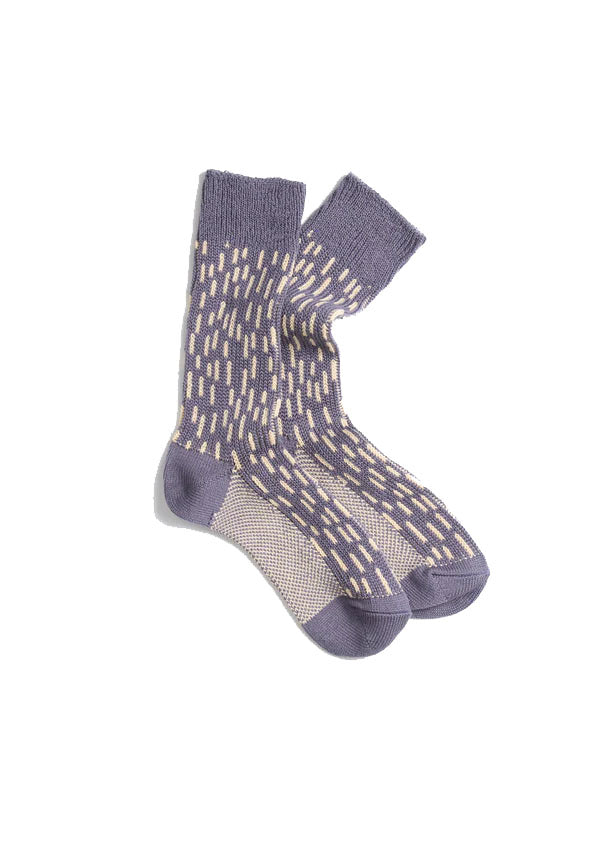 RAIN DROP CREW SOCKS - STEEL BLUE / IVORY