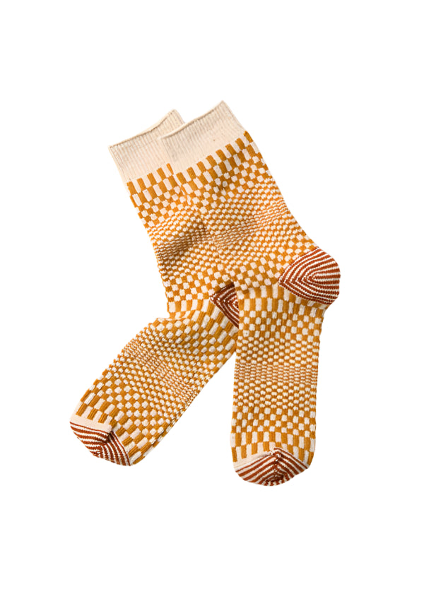 WARPED CHECKER CREW SOCKS - GOLD