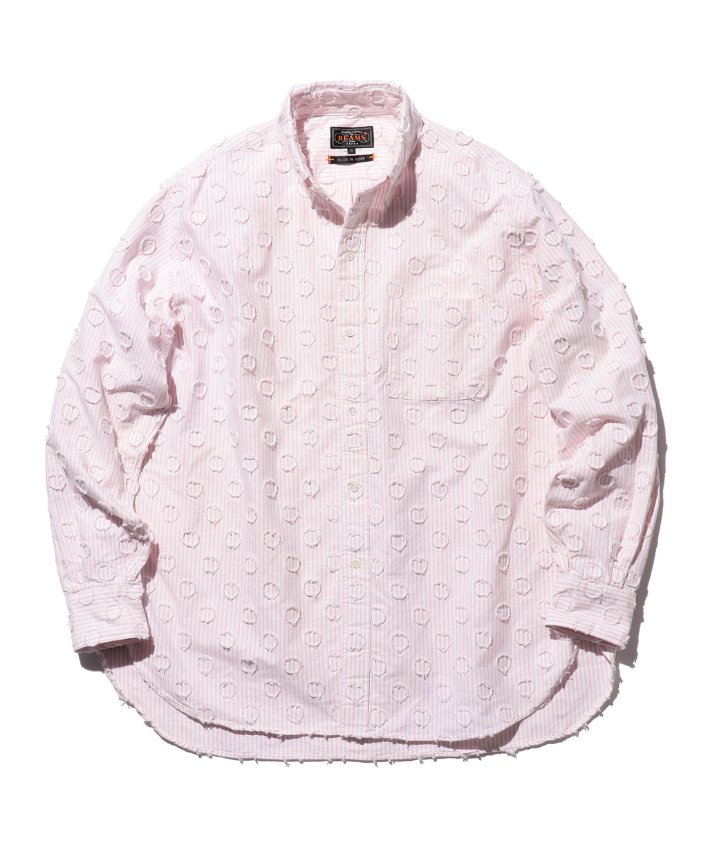 BEAMS PLUS BD BURNOUT DOT CANDY STRIPE - PINK