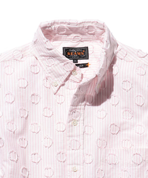 BEAMS PLUS BD BURNOUT DOT CANDY STRIPE - PINK