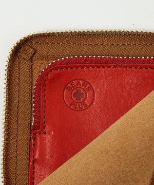 BEAMS PLUS LEATHER DOUBLE ZIPPER WALLET - BROWN / RED