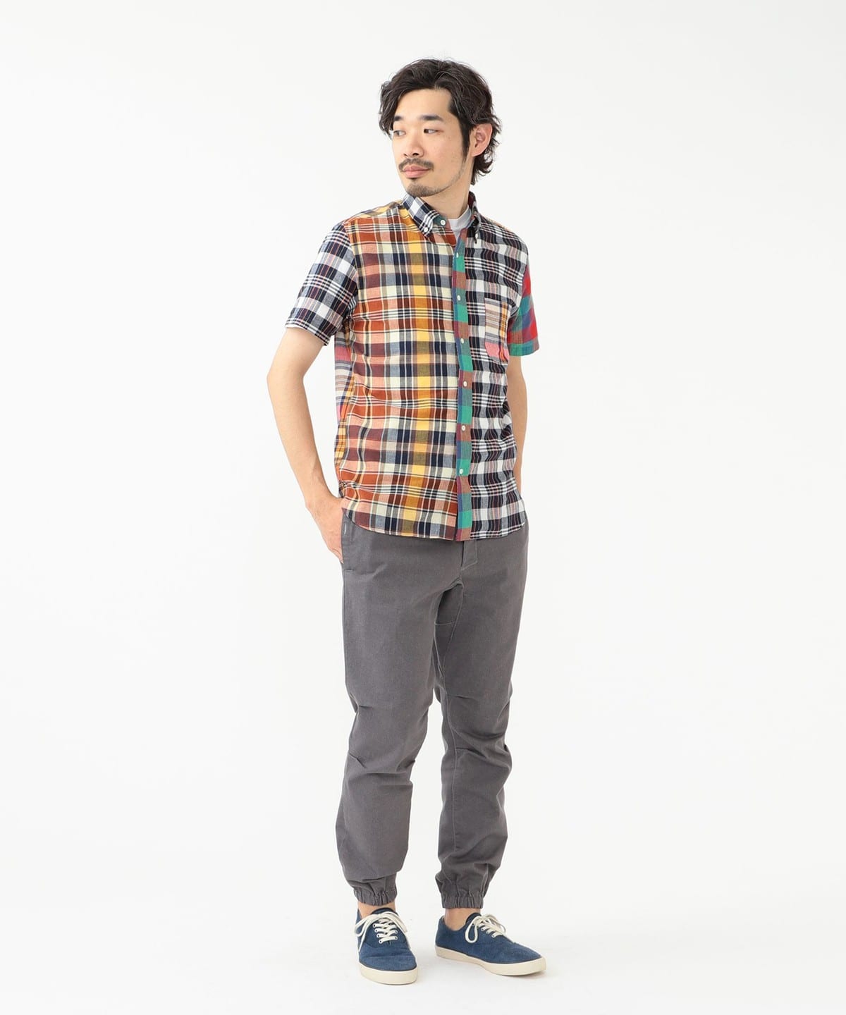 BEAMS PLUS BD SHORT SLEEVE MADRAS CHECK - MULTI PANEL