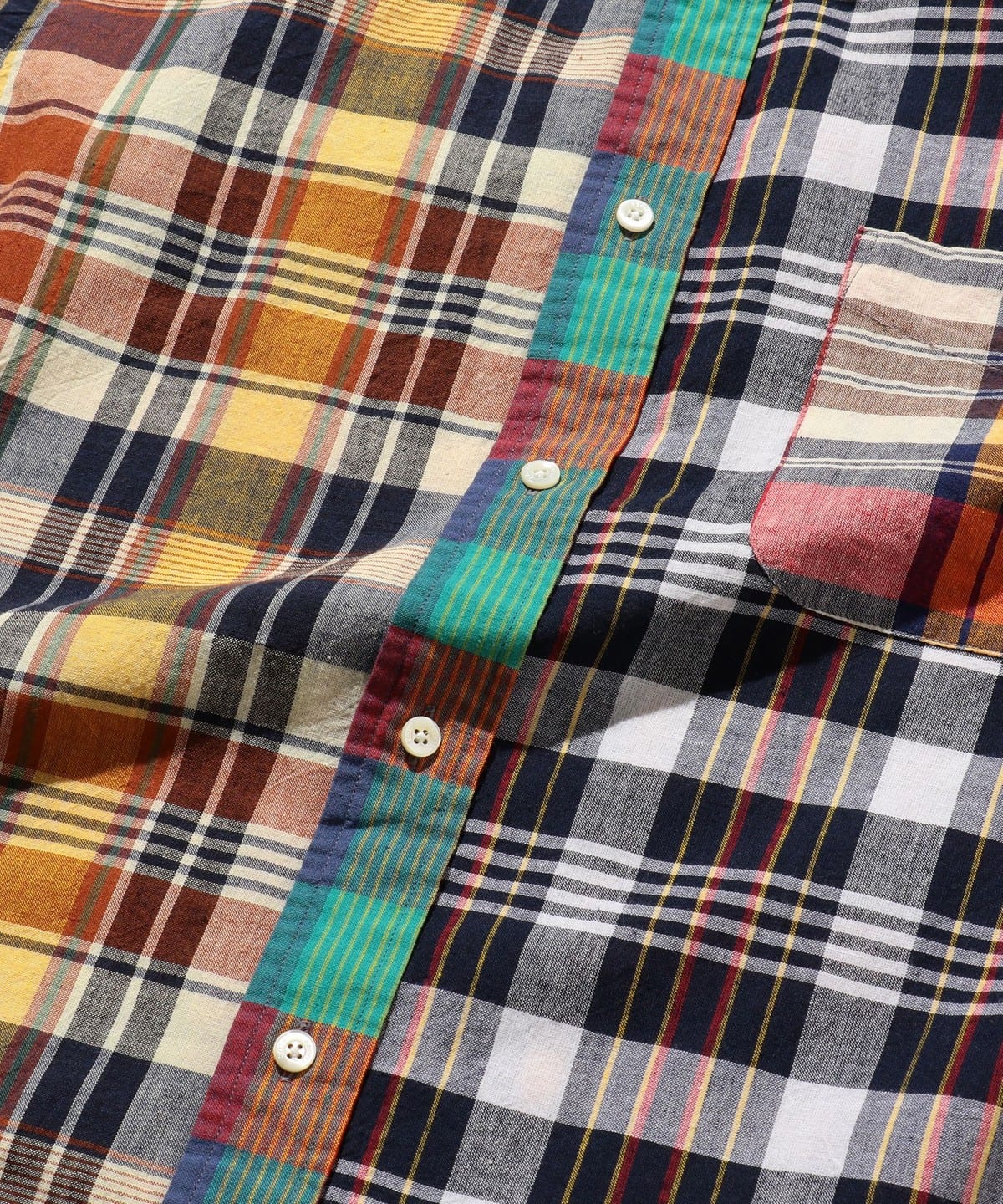 BEAMS PLUS BD SHORT SLEEVE MADRAS CHECK - MULTI PANEL