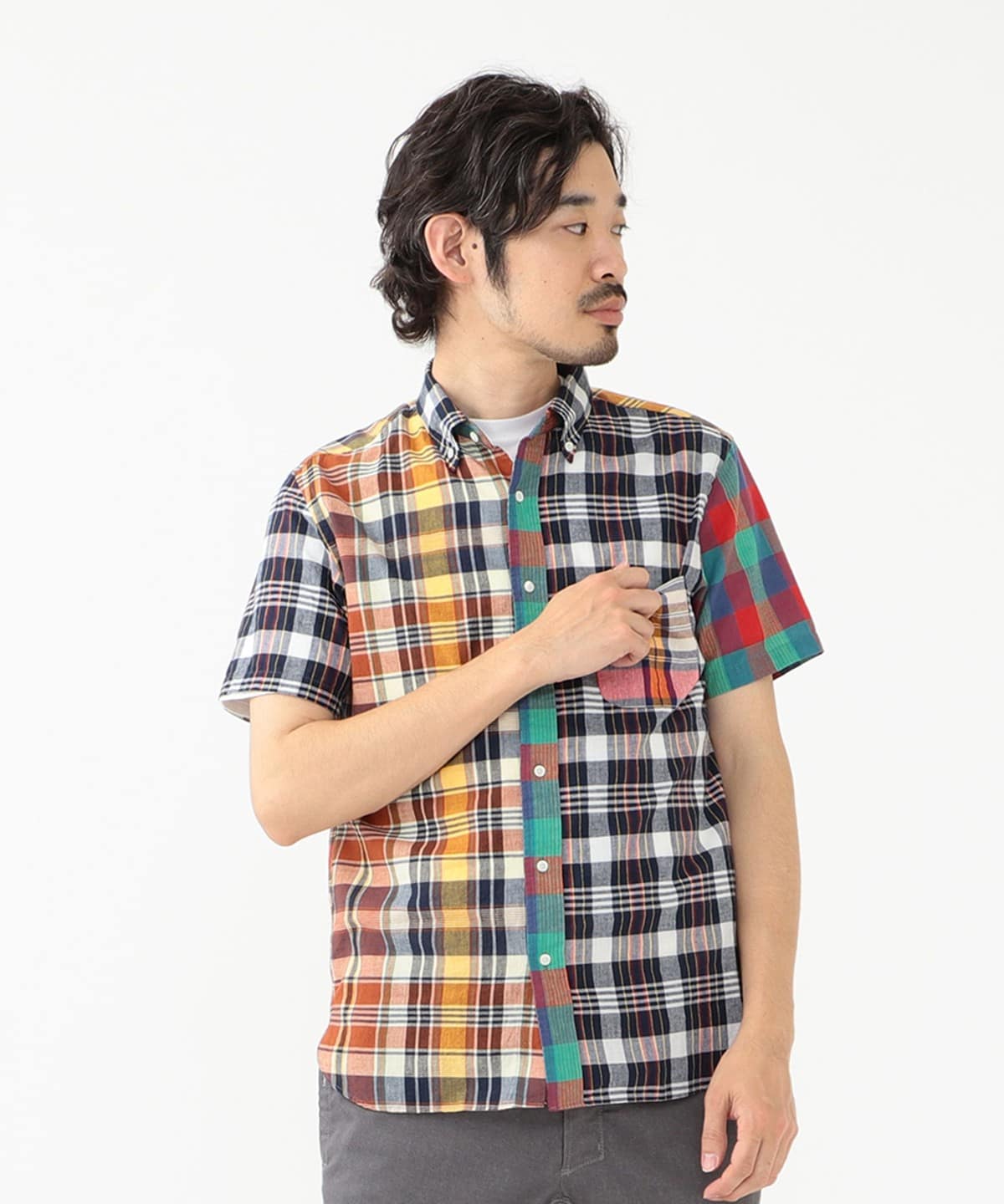 BEAMS PLUS BD SHORT SLEEVE MADRAS CHECK - MULTI PANEL