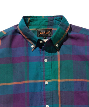 BEAMS PLUS SHORT SLEEVE MADRAS CHECK PULLOVER OXFORD - BLUE