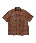 BEAMS PLUS OPEN COLLAR BLOCK PRINT SHORT SLEEVE SHIRT - VERMILLION