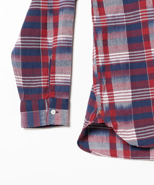 BEAMS PLUS BANDED COLLAR PULLOVER IKAT MADRAS - RED