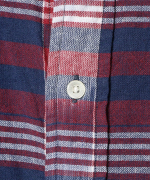 BEAMS PLUS BANDED COLLAR PULLOVER IKAT MADRAS - RED