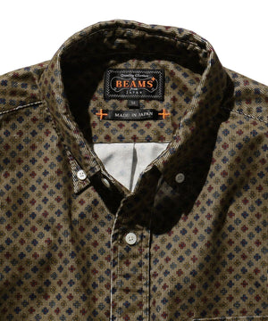 BEAMS PLUS FINE PRINT CORDUROY BUTTON DOWN SHIRT- BROWN