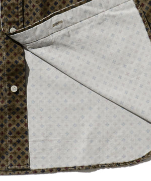 BEAMS PLUS FINE PRINT CORDUROY BUTTON DOWN SHIRT- BROWN