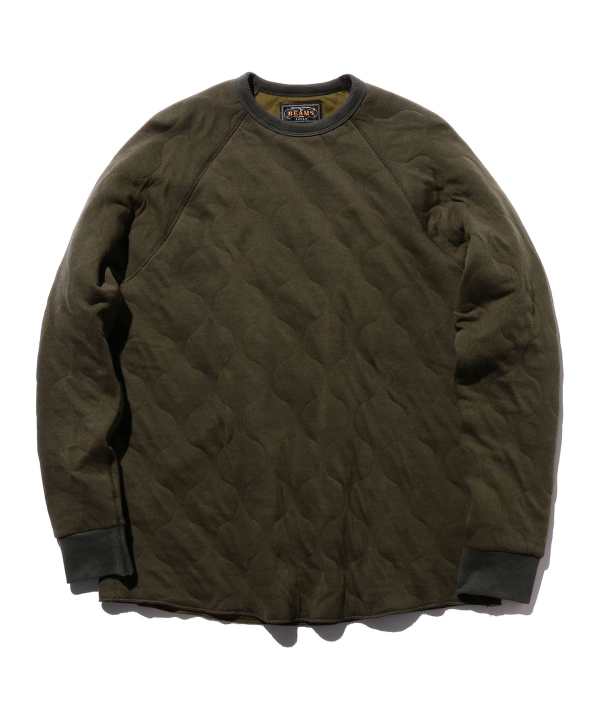 BEAMS PLUS MILITARY QUILT CREWNECK SWEATSHIRT - OLIVE