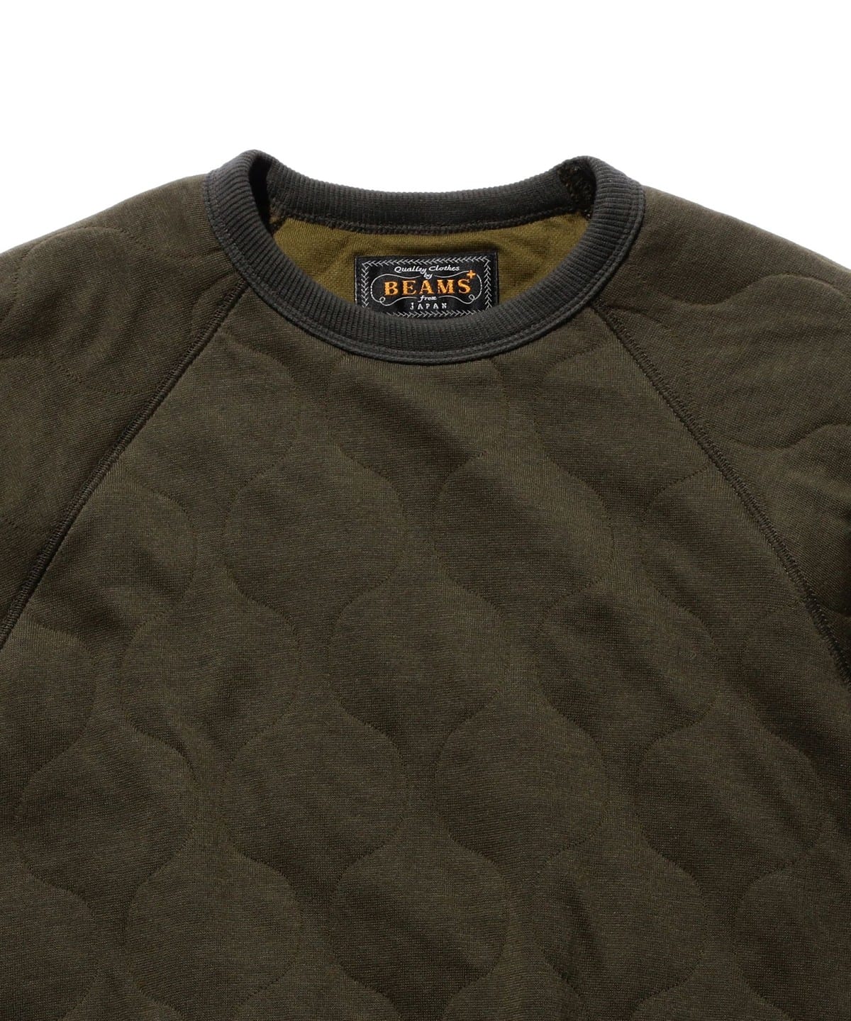 BEAMS PLUS MILITARY QUILT CREWNECK SWEATSHIRT - OLIVE