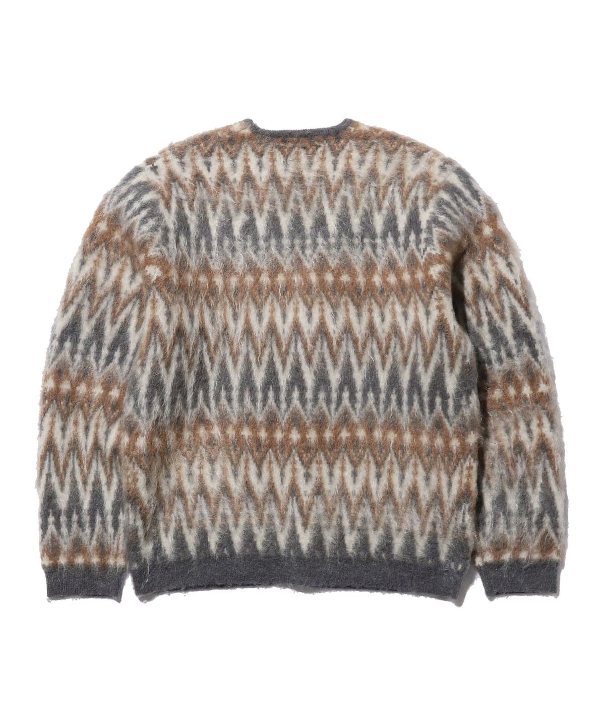 BEAMS PLUS CARDIGAN CHEVRON PATTERN JACQUARD MOHAIR - GREY