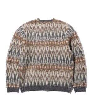 BEAMS PLUS CARDIGAN CHEVRON PATTERN JACQUARD MOHAIR - GREY