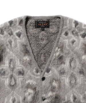 BEAMS PLUS CARDIGAN BOTANICAL PATTERN JACQUARD - GREY