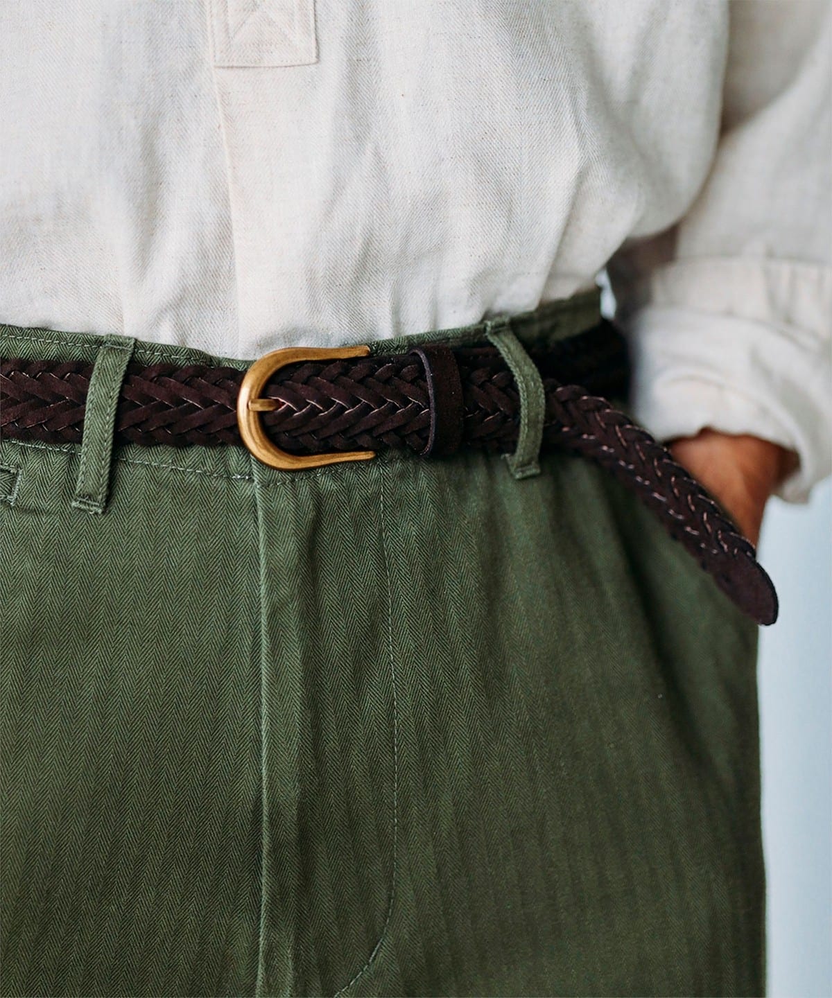 BEAMS PLUS SUED MESH BELT - DARK BROWN