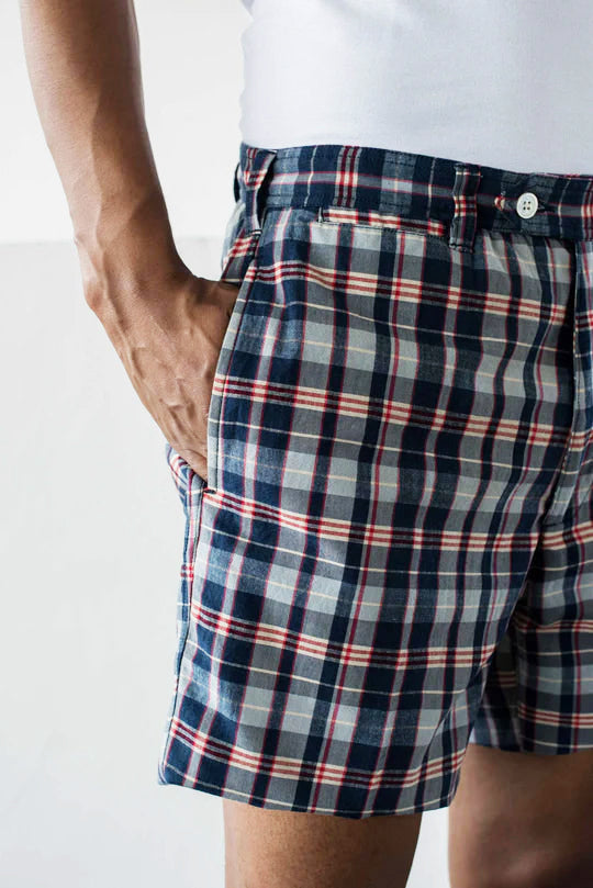 WM BROWN MADRAS SUMMER SHORTS - BLUE CHECK
