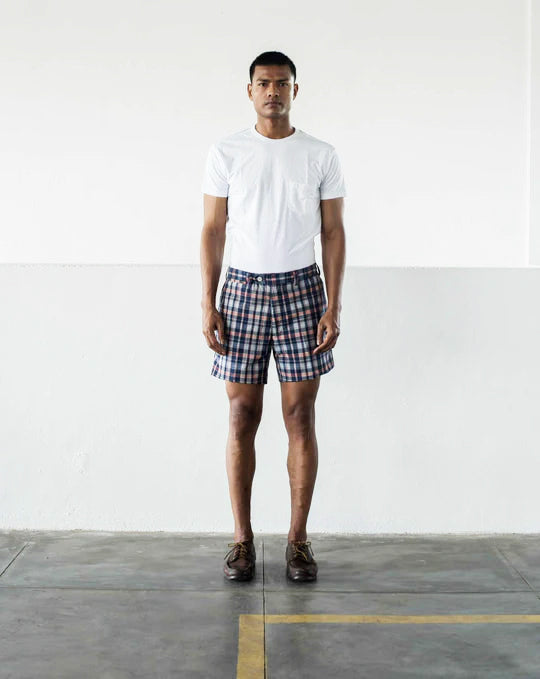 WM BROWN MADRAS SUMMER SHORTS - BLUE CHECK