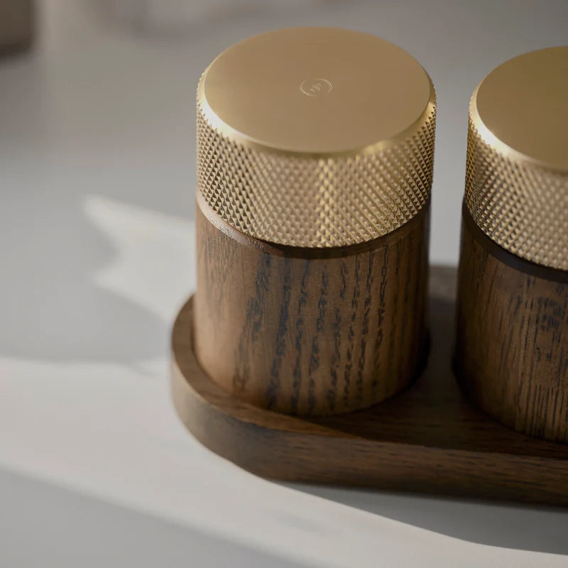 SINA SALT & PEPPER MILL SET - DARK ASH / BRASS