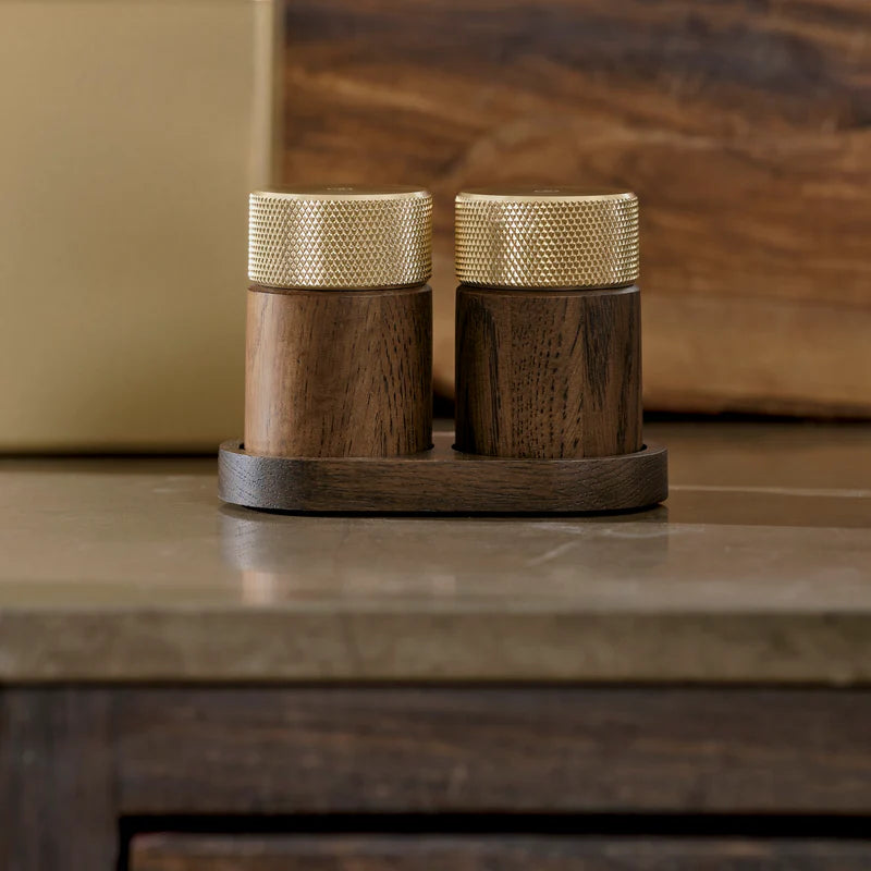 SINA SALT & PEPPER MILL SET - DARK ASH / BRASS