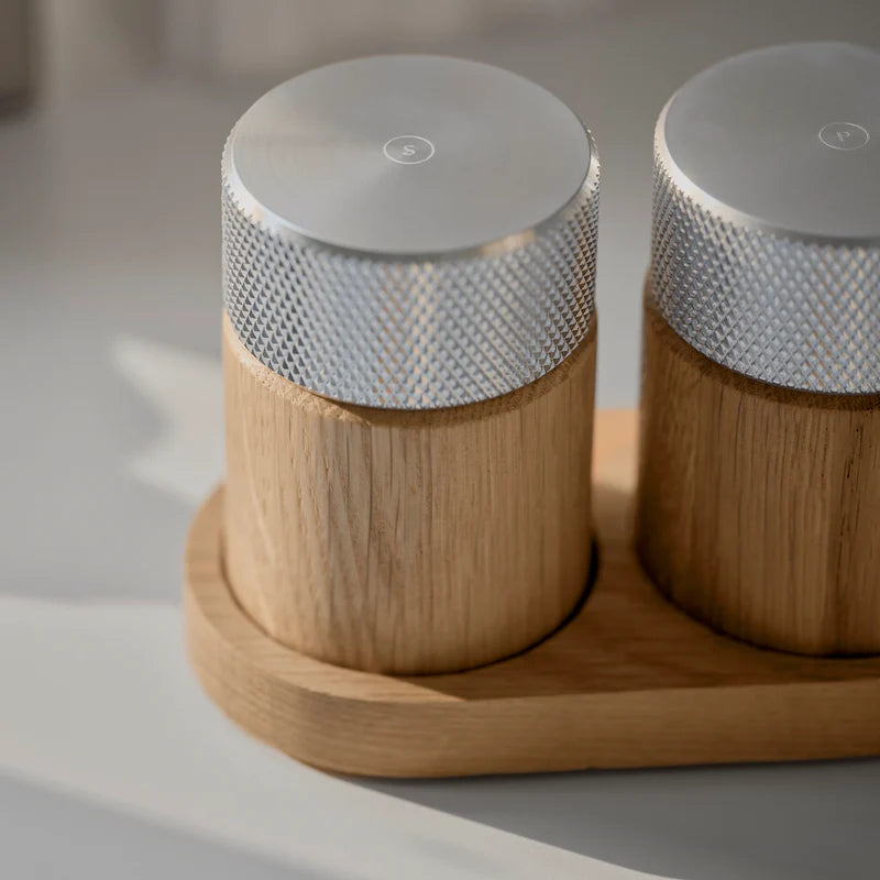 SINA SALT & PEPPER MILL SET - OAK / STEEL