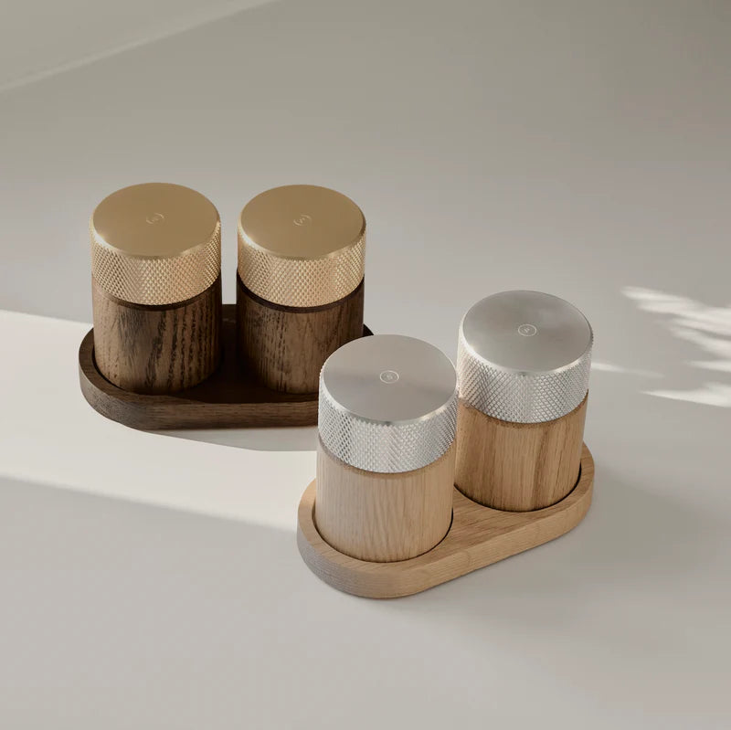 SINA SALT & PEPPER MILL SET - DARK ASH / BRASS