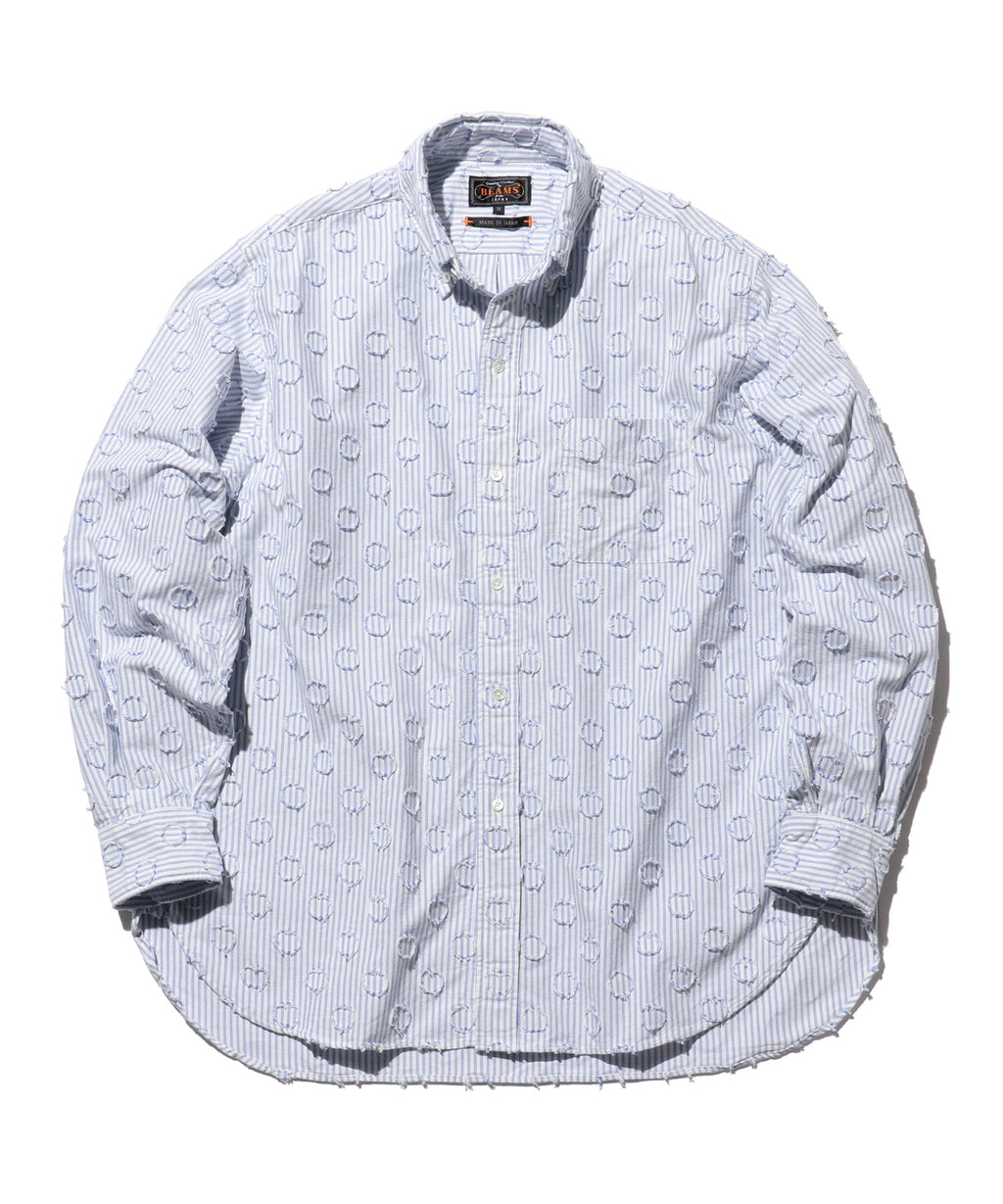 BEAMS PLUS BD BURNOUT DOT CANDY STRIPE - BLUE