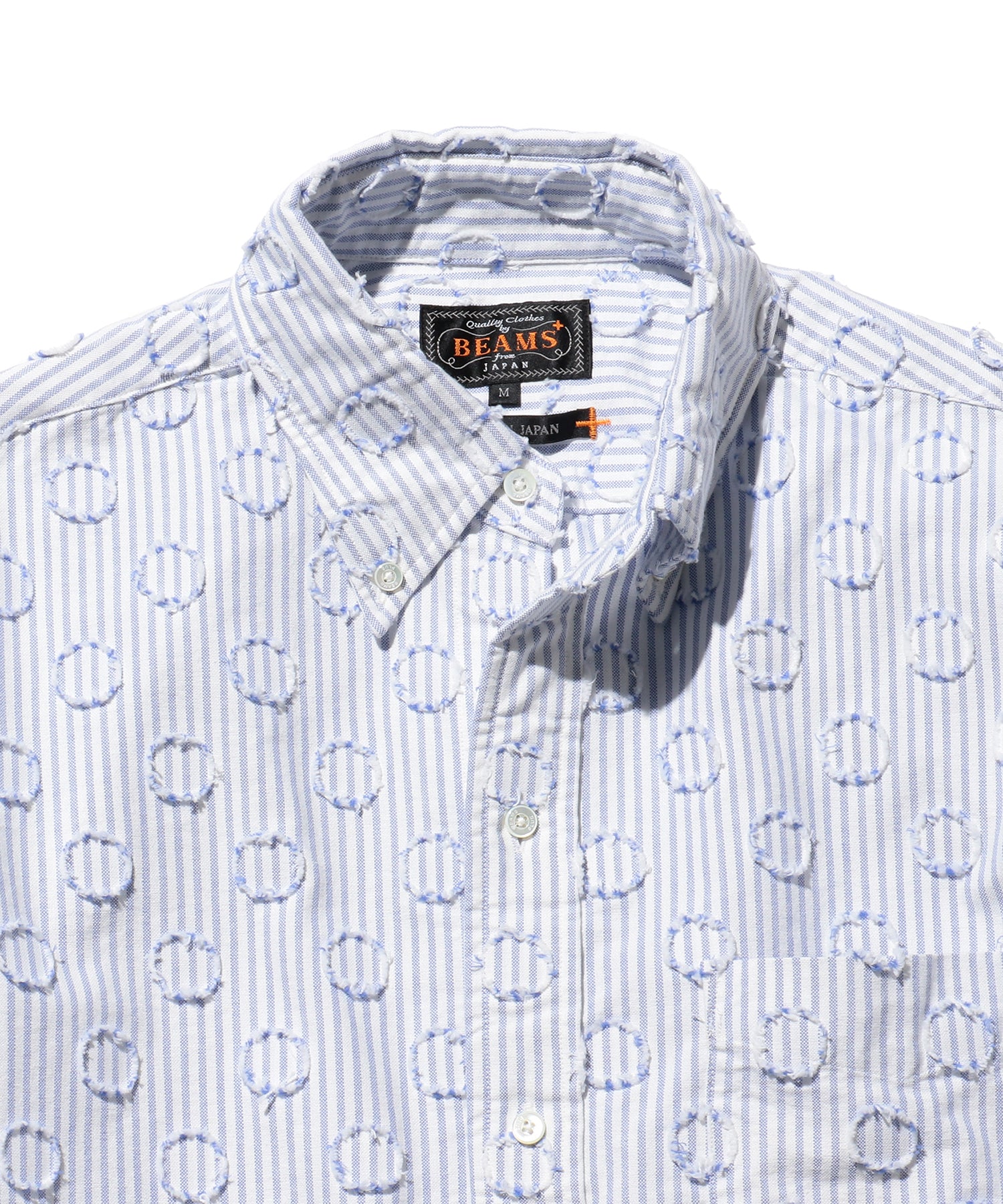BEAMS PLUS BD BURNOUT DOT CANDY STRIPE - BLUE