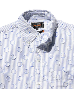 BEAMS PLUS BD BURNOUT DOT CANDY STRIPE - BLUE