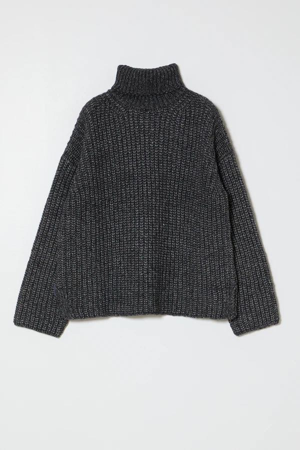 ALPACA RIB TURTLENECK SWEATER - CHARCOAL