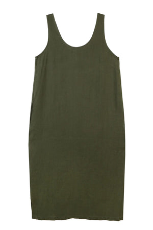 SIMPLY CHIC LINEN SHIFT DRESS - HUNTER GREEN