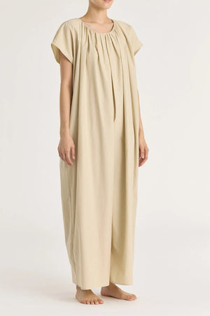 SHIRRED JUMPSUIT - OYSTER