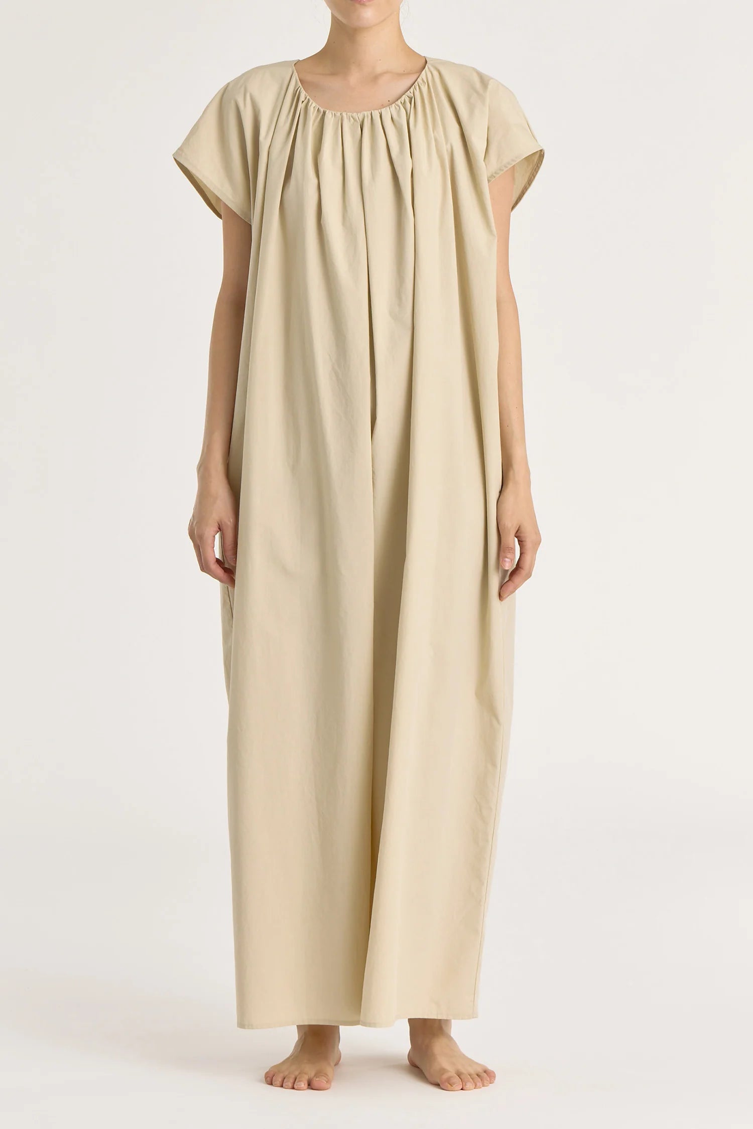 SHIRRED JUMPSUIT - OYSTER