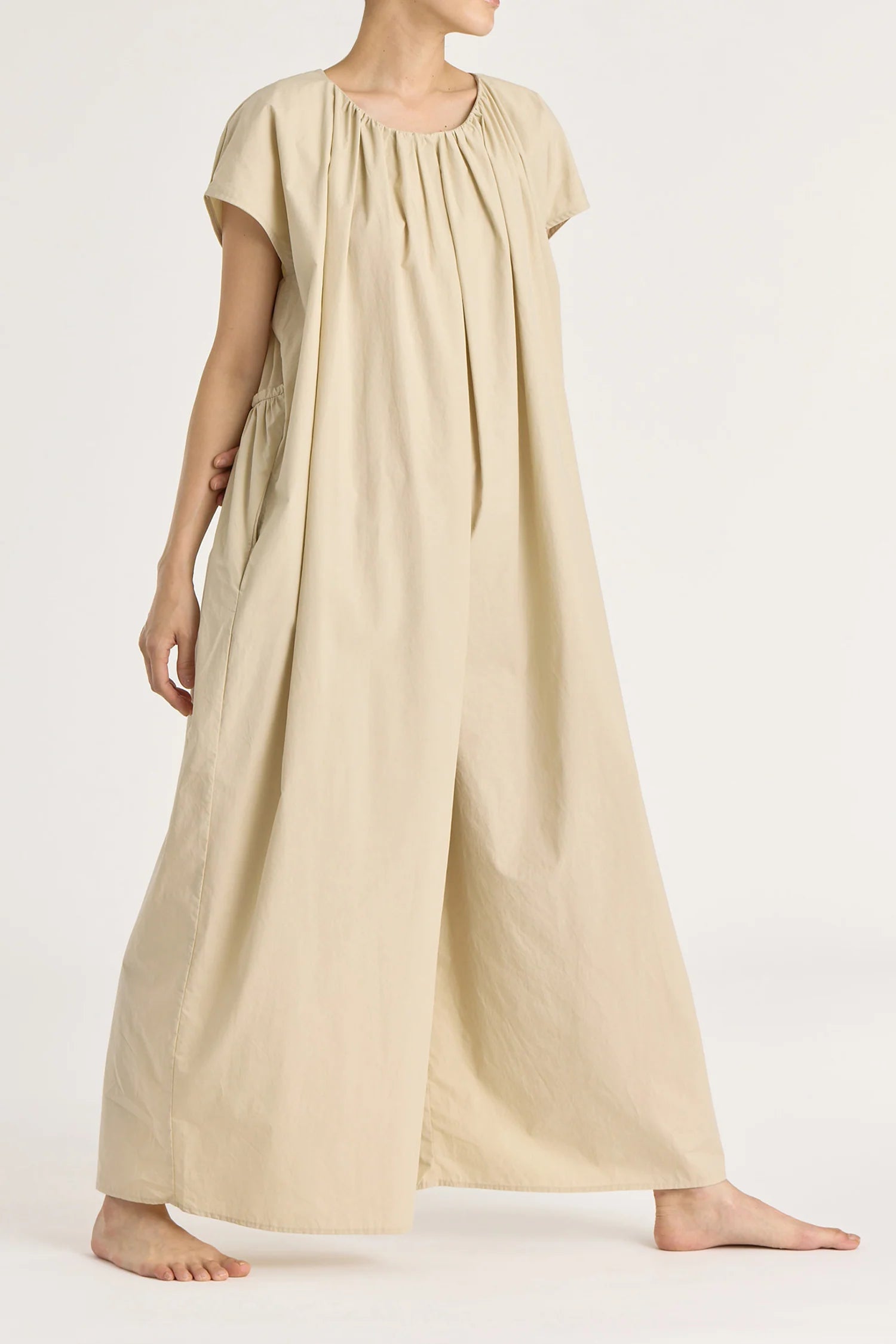 SHIRRED JUMPSUIT - OYSTER