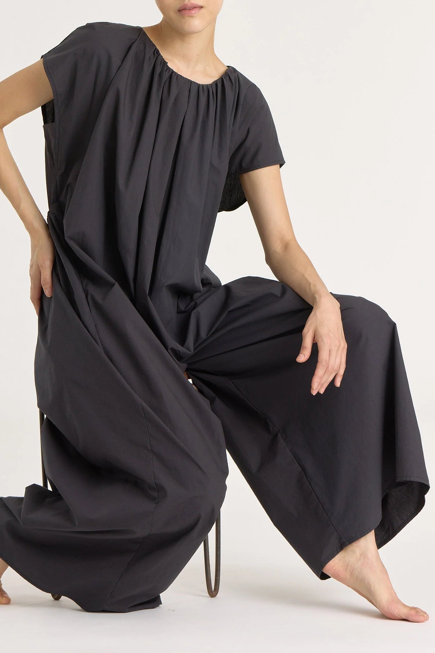 SHIRRED JUMPSUIT - BLACK