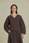 QUILTED V-NECK TOP - PLUM