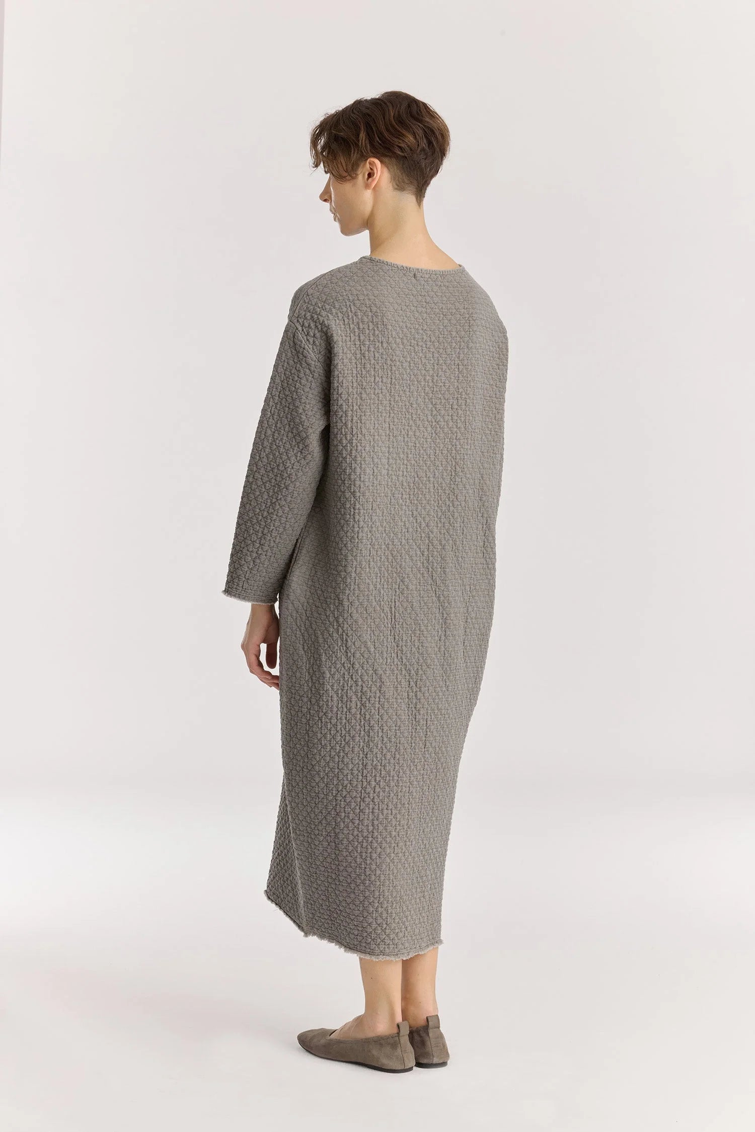 DIAMOND QUILTED DRESS - DARK STONE
