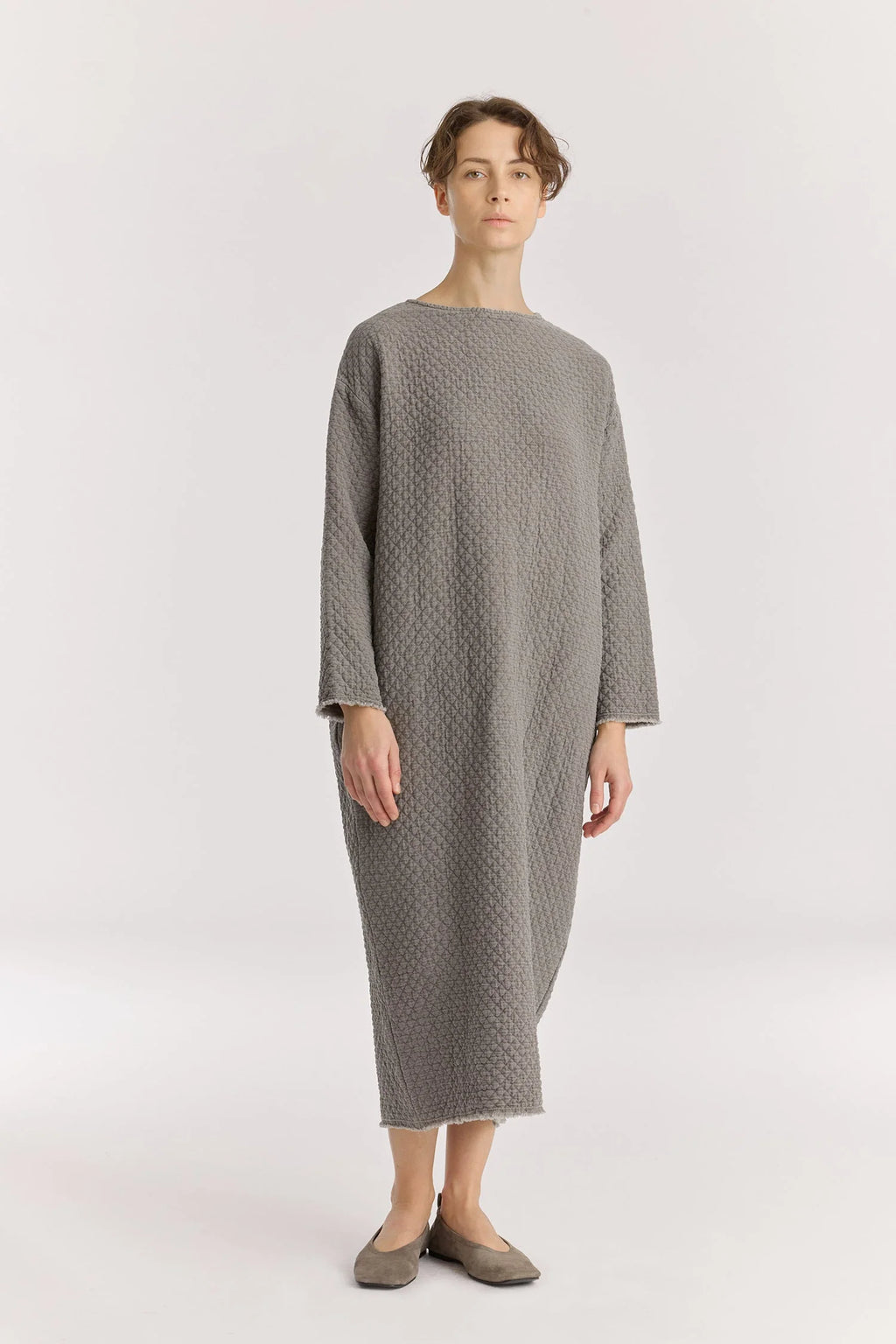 DIAMOND QUILTED DRESS - DARK STONE