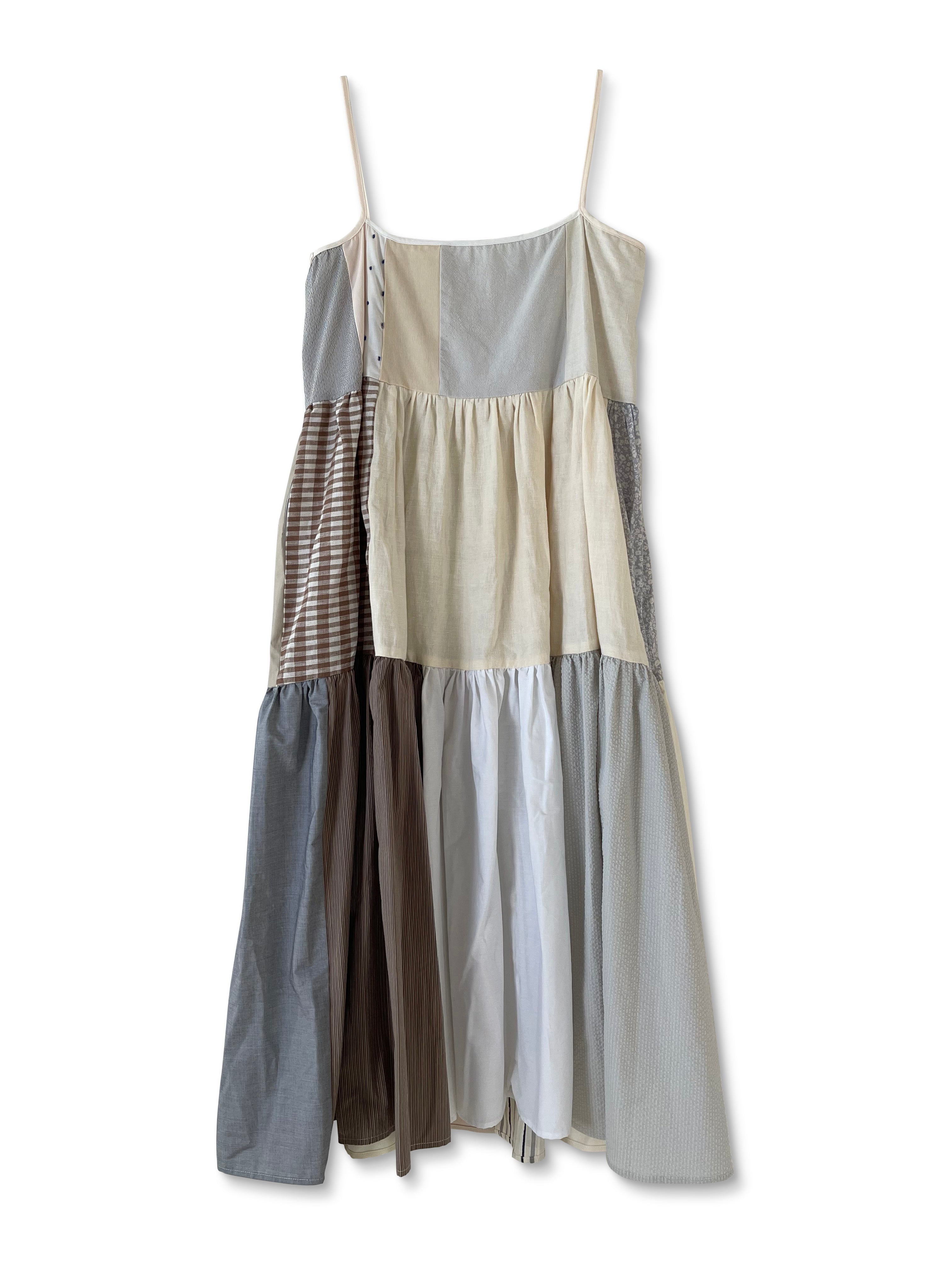 SENUFO BUTTON DOWN PATCHWORKED DRESS - CREAMS