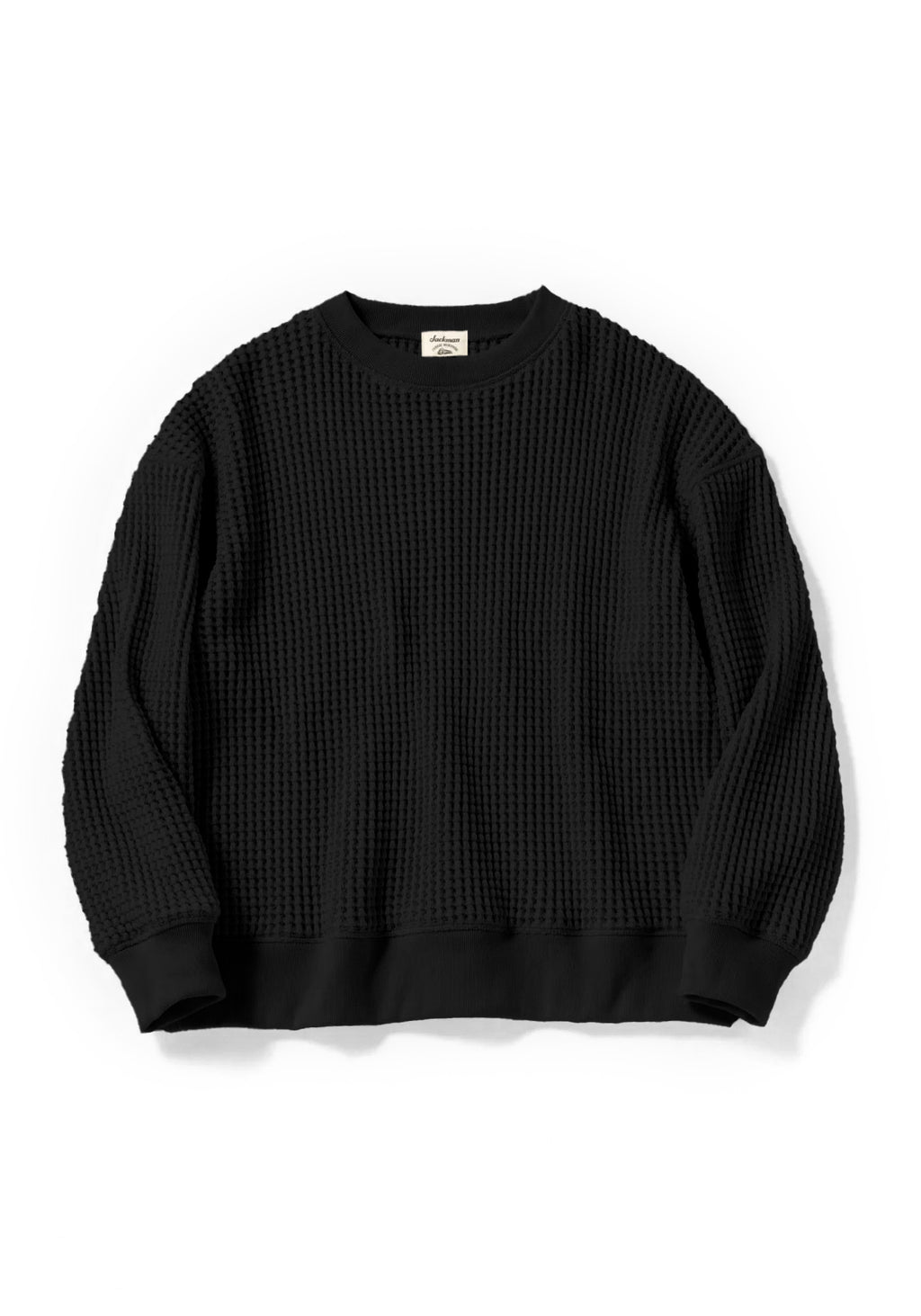 WAFFLE CREWNECK SWEATER - BLACK